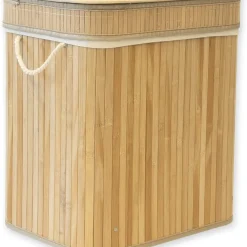 Floordirekt Bambus-Wäschekorb Wäschesammler Mit Griffen Wäschesack Wäschebox Eckig 40x30x45 Cm