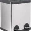 ONVAYA® Doppel Tretmülleimer Leo Edelstahl | 30L Mülltrennsystem Für Die Küche | Duo Abfalleimer In Silber & Schwarz | Müllbehälter 2X 15L