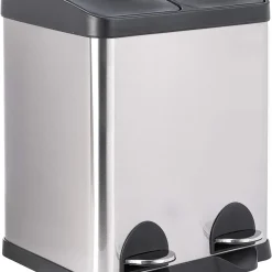 ONVAYA® Doppel Tretmülleimer Leo Edelstahl | 30L Mülltrennsystem Für Die Küche | Duo Abfalleimer In Silber & Schwarz | Müllbehälter 2X 15L