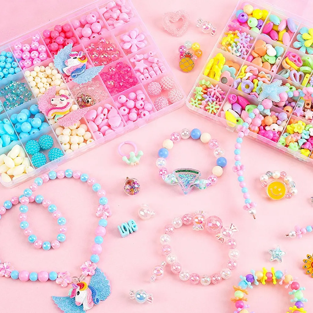 YisibaihTao 360PCS Kinder Perlen Schmuck, Auffädeln DIY Für Armbänder,Kinder Bastelperlen Set,Armband Puzzle Perlen Machen Set,Bastelsets (bunt) – Bild 3