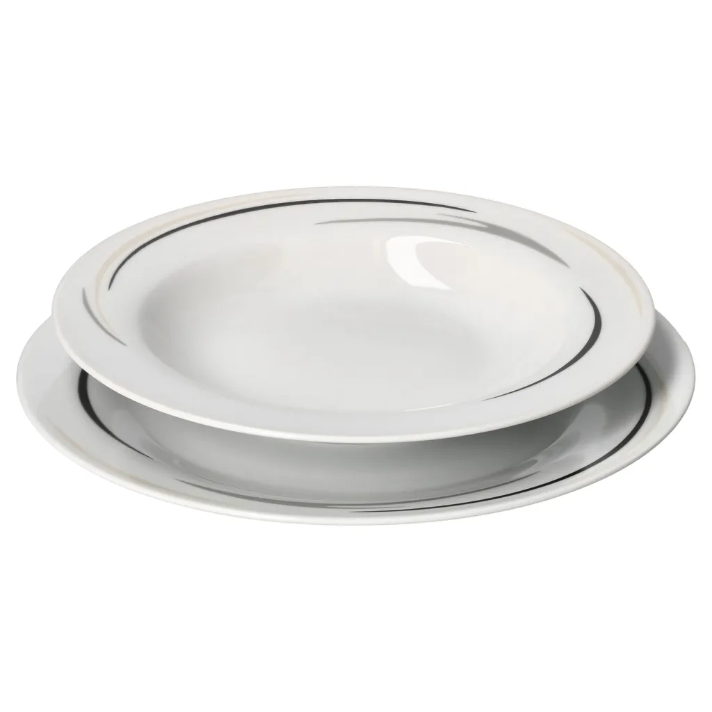 Van-Well 12tlg Tafel-Service Home Suppenteller Speiseteller Streifen Porzellan-Geschirr