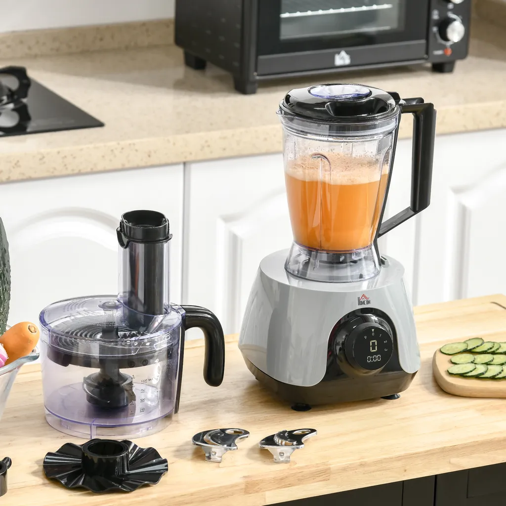 HOMCOM Küchenmaschine Mit 1L Schlüssel 1,25L Mixbehälter 4-Blatt-Messer Zum Schneiden, Zerkleinern, Verquirlen, Hacken, Mahlen, Mixen Und Mischen 3 Geschwindigkeitsstufen 650W – Bild 4