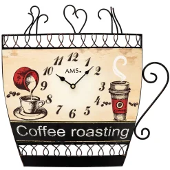 AMS 9533 Küchenuhr Wanduhr Küche Quarz Analog Braun Motiv Kaffeetasse Kaffee