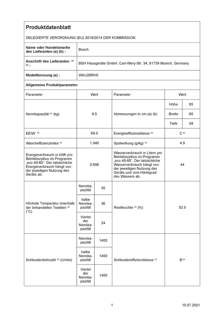 Bosch Serie 6 Waschmaschine WAU28RH0, Frontlader, 9 Kg, 1400 U/min. – Bild 6