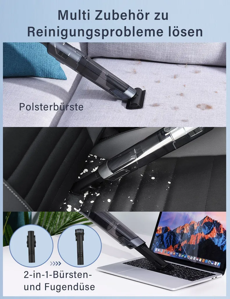 DAYNEE® Handstaubsauger Akku, Kabellos, Beutellos, Akkusauger,Auto Staubsauger,Handsauger, 16000Pa Akku Staubsauger Mit Ladestation, Bis Zu 25 Minuten Laufzeit, Inkl. 3 Waschbarer HEPA-Filter Für Auto, Tierhaare, Zuhause, Küche – Bild 4