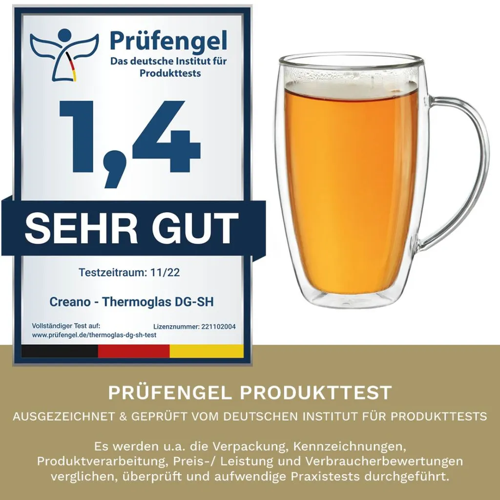 Creano Thermoglas Mit Henkel „DG-SHH“ 400 Ml,4er Set – Bild 5