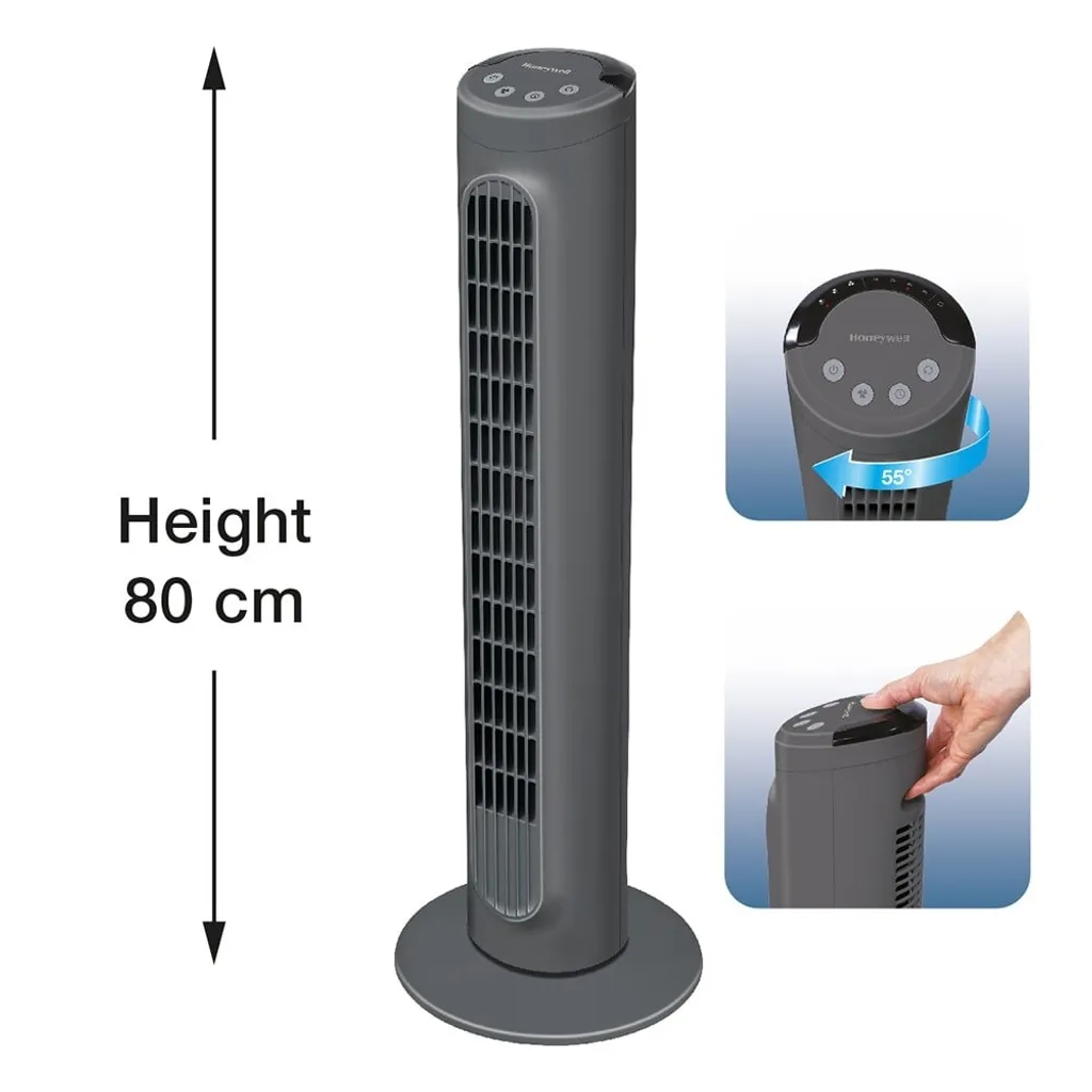 Honeywell HYF1101E4 Comfort Control Turmventilator, 55°-Oszillation, Timer, 3 Stufen, 36 Watt, Anthrazit – Bild 9