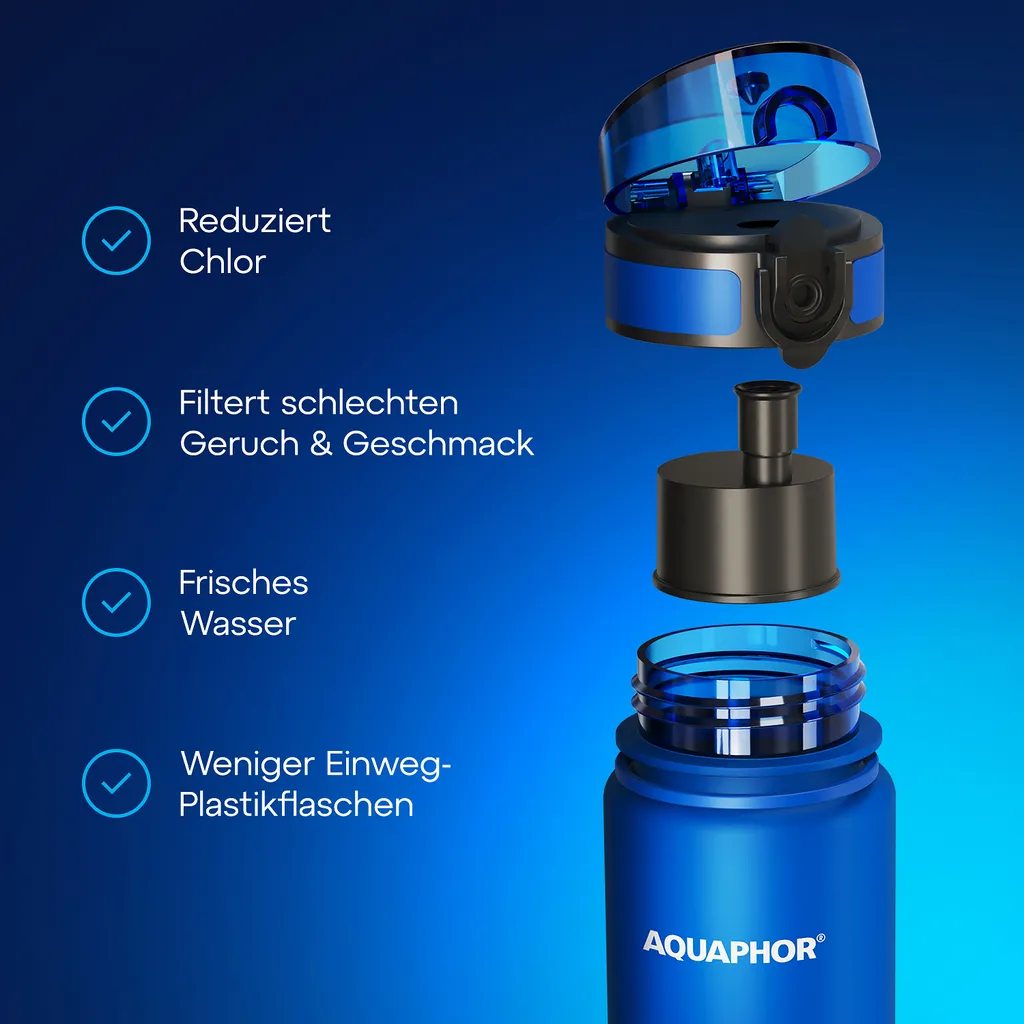 AQUAPHOR CITY Wasserfilterflasche, 500 Ml, Filtert Unterwegs, BPA-frei, Trinkfilterflasche Aus TRITAN TM, Blau – Bild 3