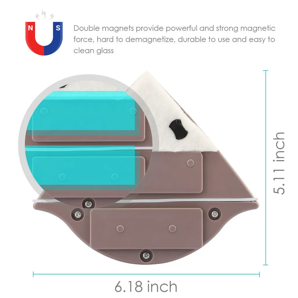 Topchances Fensterputzbürste Doppelseitig, Doppelseitiger Magnetischer Fensterreiniger Mit Fallschutzseil, Ultrastark Beidseitige Glasoberflächenreinigungsbürste Für Doppelt Verglaste Fenster 15-24mm (braun) – Bild 4