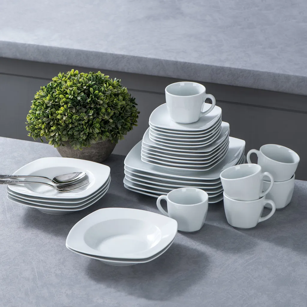 Malacasa Serie Julia, Tafelservice 60-teilig Kombiservice Porzellan Geschirrset Mit Kaffeetassen, Unterteller, Kuchenteller, Suppenteller Und Flachteller, Kaffeeservice Für 12 Personen – Bild 8