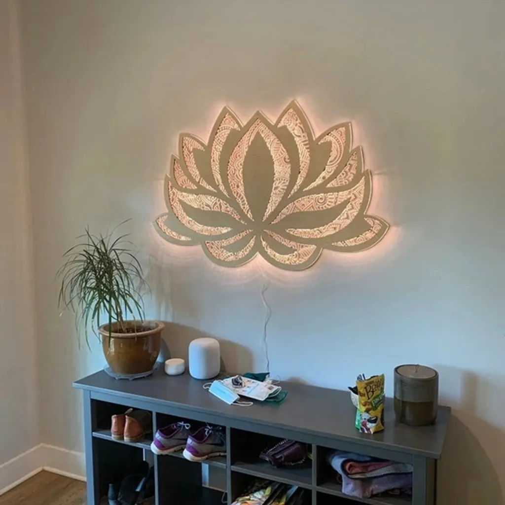 Jesunfuzhu LED Nachtlicht, Lotus Blume Mandala YOGA LED Licht Hängende Wand Skulptur Lampe Wandleuchte Dekorative – Bild 2