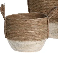 Meinposten Korb Rund Aufbewahrungskorb Mit Griffen Wäschekorb Natur CREME, Mittlerer Korb, Ø 32 X Höhe 33 Cm