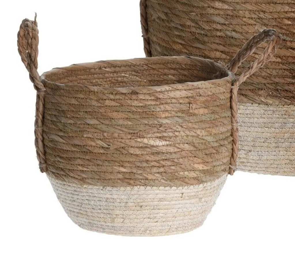 Meinposten Korb Rund Aufbewahrungskorb Mit Griffen Wäschekorb Natur CREME, Kleiner Korb, Ø 25 X Höhe 30 Cm