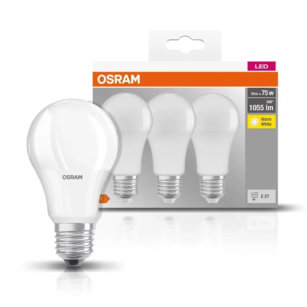 Osram LED Lampe Ersetzt 75W E27 Birne - A60 In Weiß 10W 1055lm 2700K 3er Pack – Bild 3