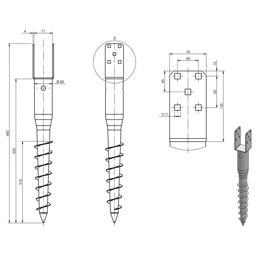 4U-Onlinehandel Bodenhülse Eindrehhülse Pfostenträger 70x685mm – Bild 5