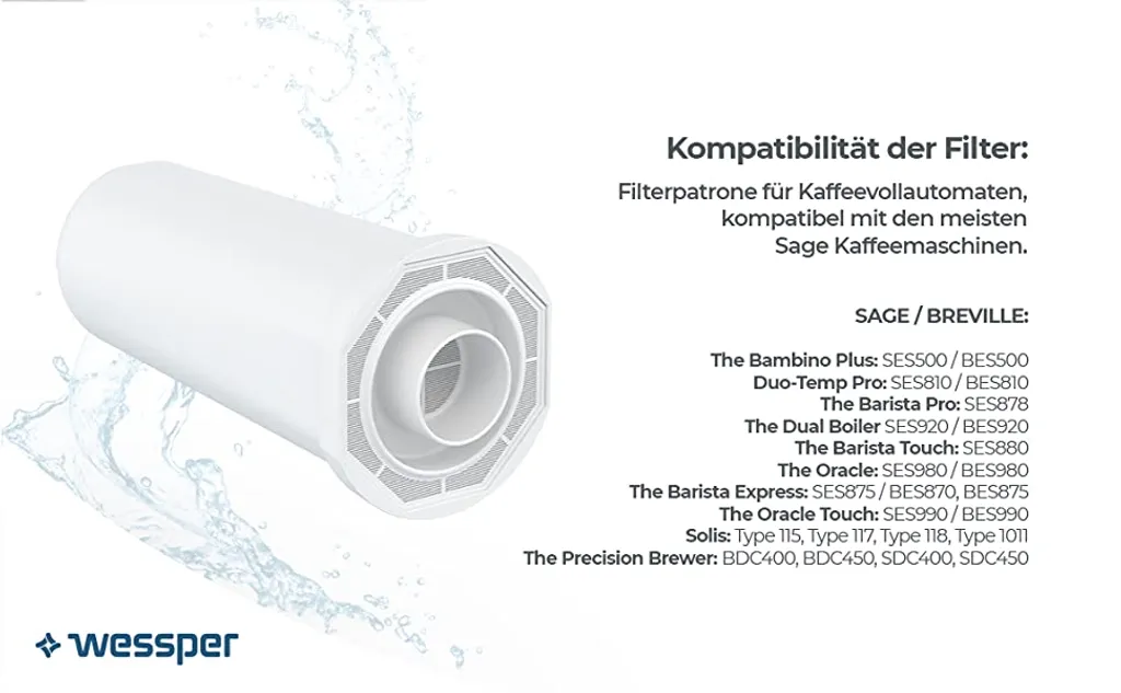 Wessper 6 Stück Wasserfilter Für Sage Kaffeemaschinen | Barista Zubehör Ersatz Für Sage Claro Swiss, Sage Barista Express Pro SES008, SES875,BES920, SES980, SES990, BES811, SES878, SES880, SES812 – Bild 8
