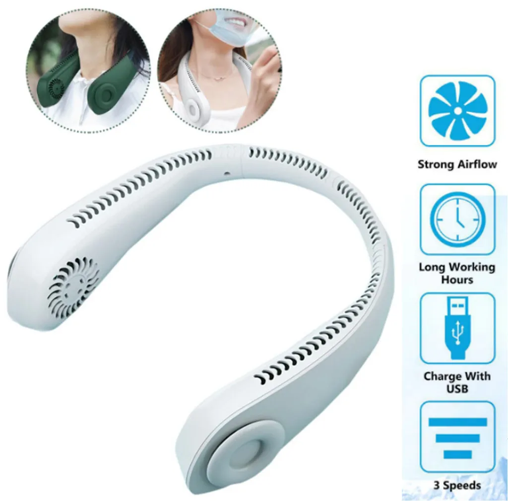 YisibaihTao Flexibler Halsventilator, Leiser Blattloser Sportventilator, USB Drehbarer Nackenkühler Zum Aufhängen Für Outdoor Sportarten, Weiß