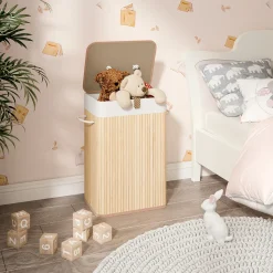 Meerveil Wäschekorb Aus Bambus, Wäschebox, Wäschesammler, Faltbar, Mit Abnehmbarem Deckel Und Waschbarem Futter, 72L, 40 X 30 X 60 Cm