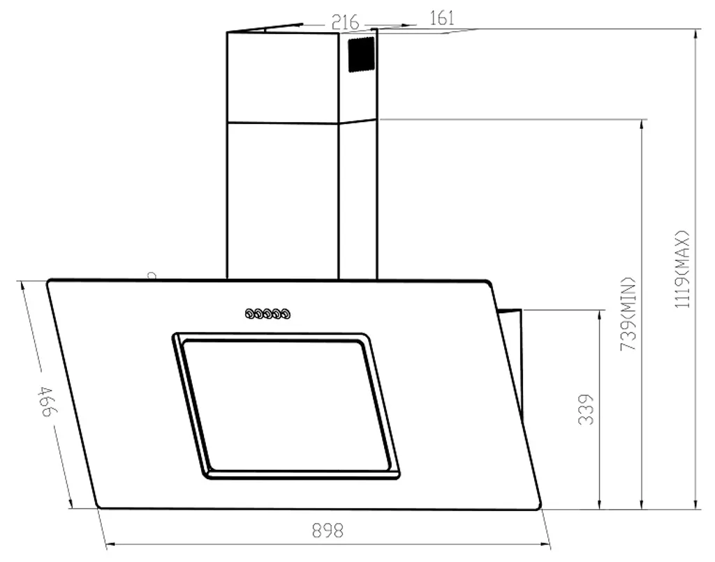 Respekta Dunstabzugshaube Schräghaube Wandhaube Esse Kopffrei 90 Cm Schwarz LED – Bild 7