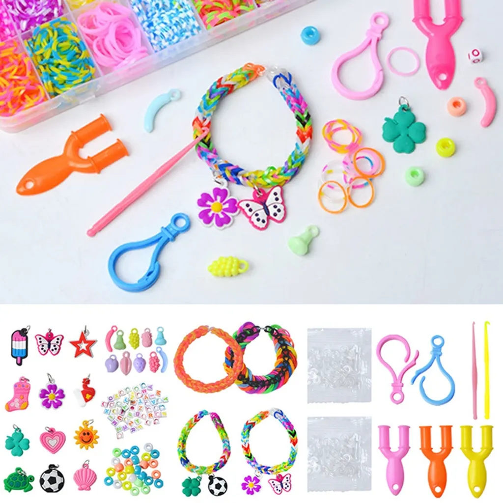 Stretoey Loom Bänder Set, 1600 Bunt Gummibänder Starter Box Mit Webrahmen Und Haken Rainbow Loombänder, DIY Silikon Ringe Freundschaftsbänder Für Armbände, Kinderspielzeug Für Weihnachten – Bild 2