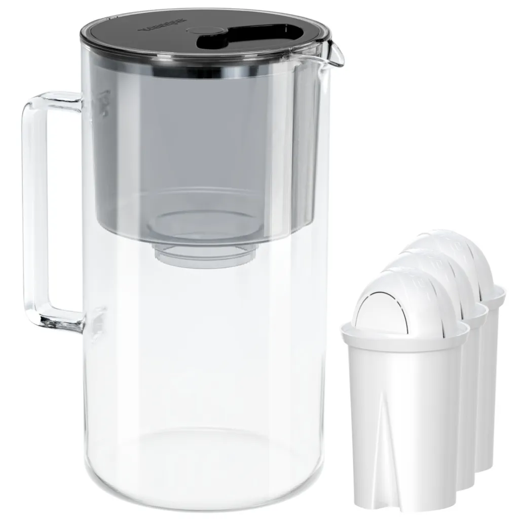Wessper AquaClassic Set: Kristalline Glaskanne 2.5L In Schwarz + 2x Wasserfilterpatrone – Bild 2
