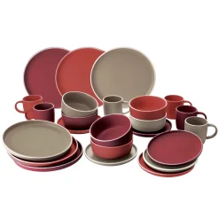 Van-Well Van Well Liz 24tlg Kombi-Service 6 Pers. Steingut Sand Rot Terracotta Geschirrset