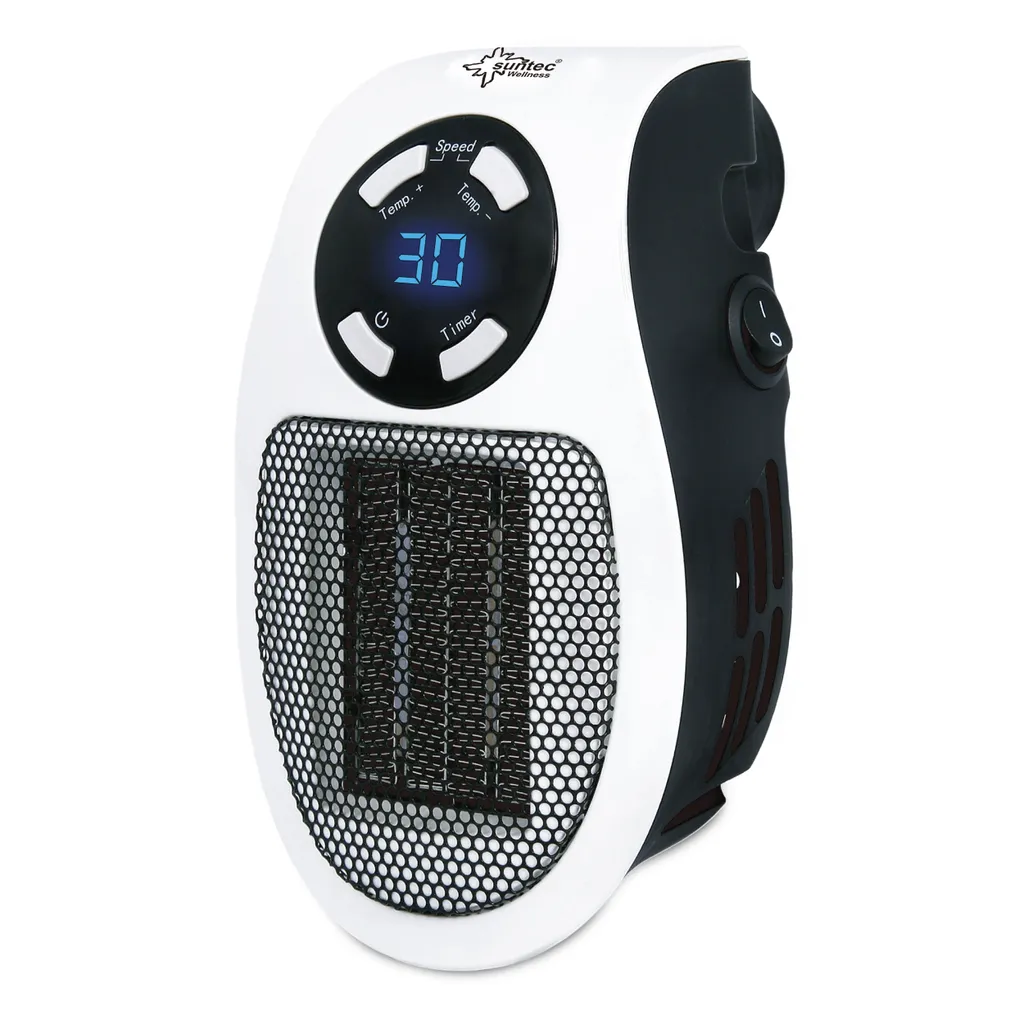 SUNTEC PTC Heizlüfter Steckdosen-Heizung Plug-in - Mit Thermostat, Timer, 500 Watt | 2 Ventilationsstufen, Elektrische Heizlüftung | Räume Bis 13 M² | Perfekt Für Schlafzimmer, Büro, Wohnung