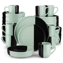 Vancasso Aria Tafelservice Für 8 Personen (32-teilig) Mit Tellern, Schalen Und Tassen, Schwarz Und Türkis