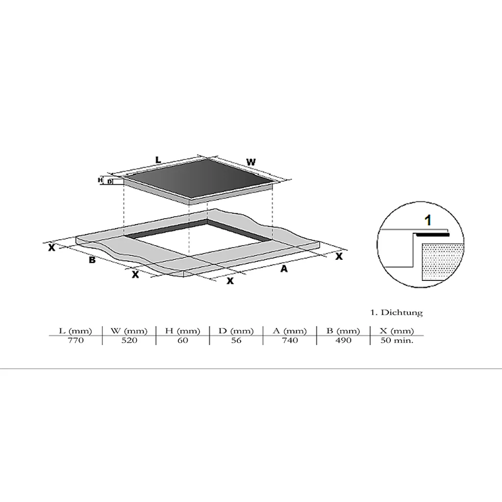 WOLKENSTEIN Induktionskochfeld Edelstahlrahmen Einbaukochfeld IF77-1.2FZBWSG-2W – Bild 2