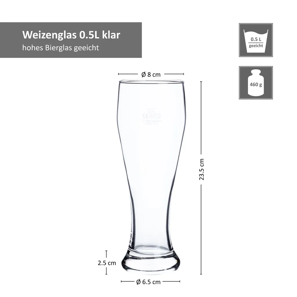 Van-Well 6er Set Bavaria Weizenbiergläser 0,5 Liter Geeicht Weißbiergläser Biergläser Weizengläser Glas – Bild 6