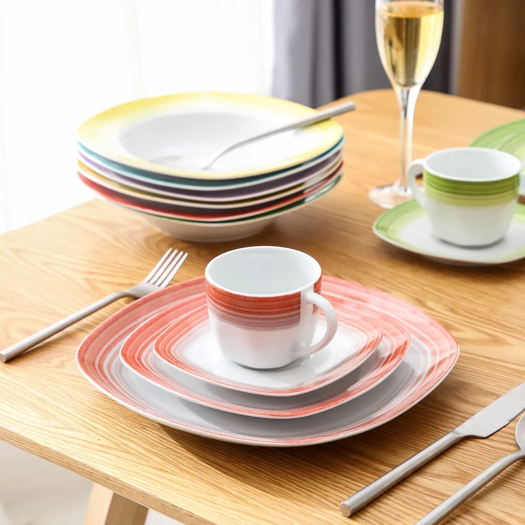 VEWEET Tafelservice 'SPARK' Aus Porzellan, 60-tlg Kombiservice, Kaffeetassen, Untertasse, Dessertteller, Speiseteller Und Suppenteller, Komplettservice Für 12 Personen – Bild 4