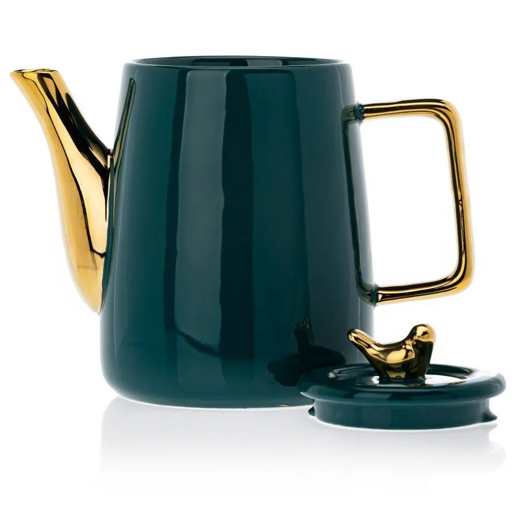 HowHomely Kaffeeservice Keramik 4 Personen - Teeservice 10-tlg. - Grün-Gold – Bild 5