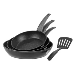 Gräwe GRÄWE Aluminium-Pfannenset, Ø 20 Cm, Ø 24 Cm, Ø 28 Cm, Beschichtet, 3-teilig, Inkl. Pfannenwender