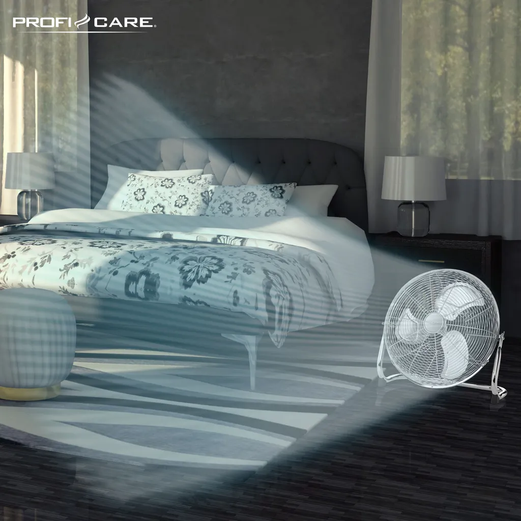 ProfiCare Ventilator PC-VL 3067 Windmaschine Im Retro-Design, Mit 3 Geschwindigkeiten, Stufenlos Neigbarer Ventilator-Kopf, Ø Ca. 50cm, Metall-chrom – Bild 4