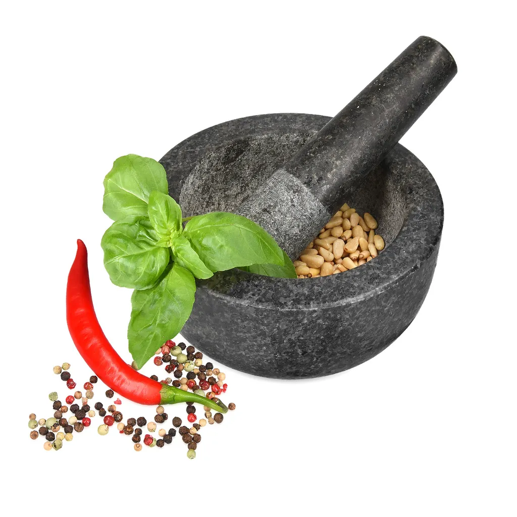Navaris Mörser Und Stößel Aus Granit Im Set - Steinmörser Gewürzmörser Groß - Für Gewürze Pesto Kräuter - Stampfer Mit Schlegel - Ø 16cm – Bild 2