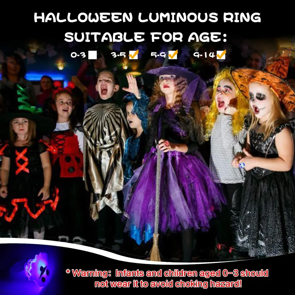 Mmgoqqt 50 Stück Halloween-Partygeschenke Für Kinder, LED-Blinkringe, Leuchtende Halsketten Und Broschen Für Party-Dekorationen, Halloween-Partyzubehör, Kein Süßigkeitenhalloween Leckereien, Goodie-Tütenfüller – Bild 6
