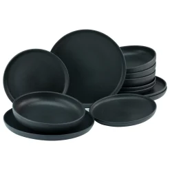 Creatable Porzellanhaus CreaTable 22979 Tafelservice Uno BLACK Für 4 Personen, Steinzeug, Schwarz (1 Set, 12-teilig)