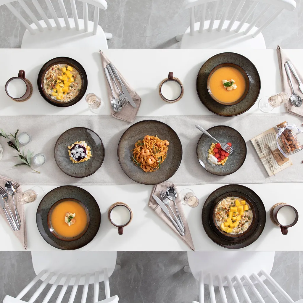 Tafelservice Steinzeug, Vancasso 16-St BUBBLE Kombiservice, Geschirrset Mit Müslischalen, Kaffeetassen, Dessertteller Und Speiseteller Für 4 Personen, Vintage – Bild 9