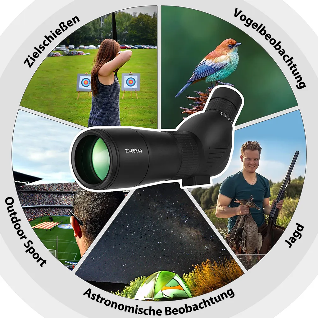 LMJK Spektiv 20-60x60 Zoom Inkl. Handyhalterung Und Vollwertigem Stativ, Hochauflösendes Zoomteleskop Für Vogelbeobachtung, Schießen Bzw. Jagd, Schwarz – Bild 7
