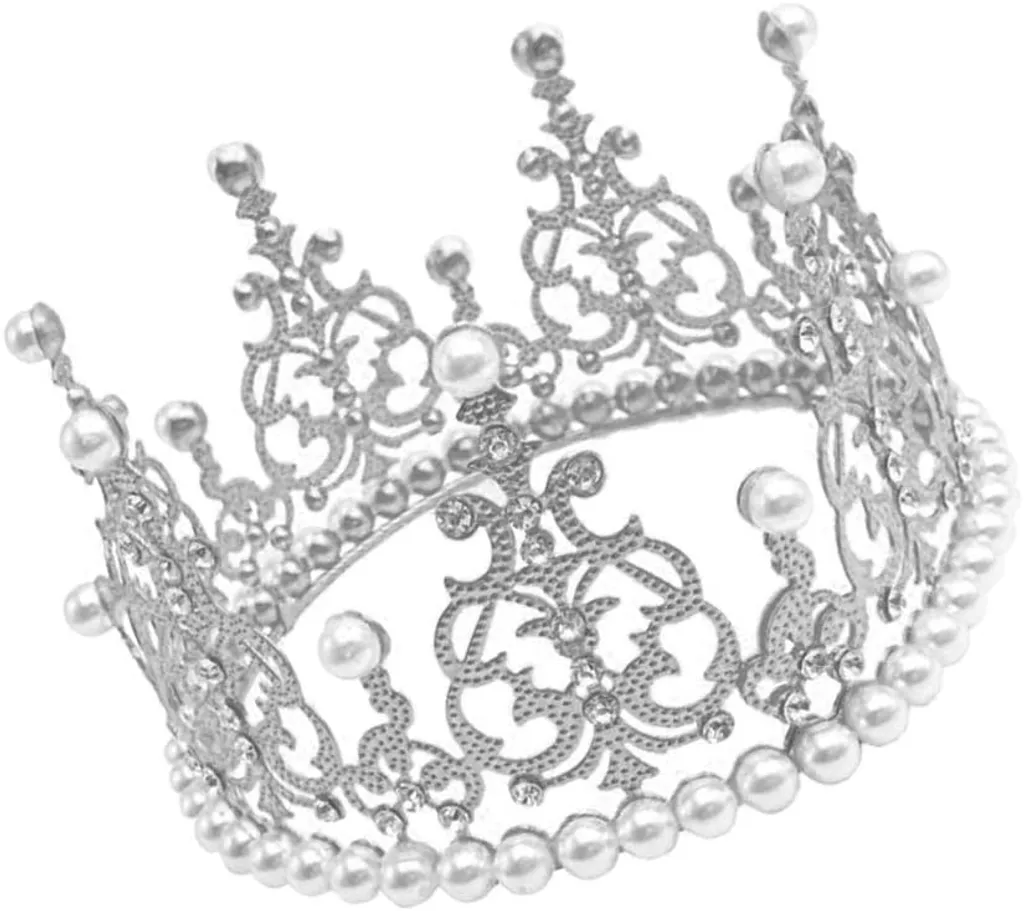 Raylang Crown Cake Topper Dekoration Mit Strass Und Perlen Im Vintage-Stil Royal Mittelstück Stirnband Krone Für Party Hochzeit (Silber) – Bild 5