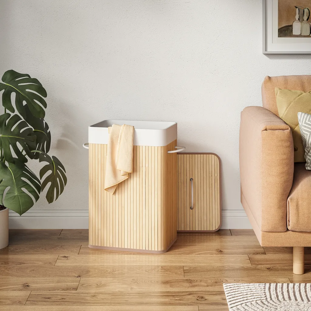 Meerveil Wäschekorb Aus Bambus, Wäschebox, Wäschesammler, Faltbar, Mit Abnehmbarem Deckel Und Waschbarem Futter, 72L, 40 X 30 X 60 Cm – Bild 9