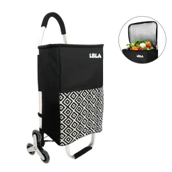 C 1000 LBLA Einkaufstrolley 48L Klappbar Mit Treppensteiger/Treppenklettern, Mehrzweckwagen Multifunktional, Einkaufswagen Mit Edelstahlrahmen, Wasserdichte Segeltuchtasche Mit Kühlfach