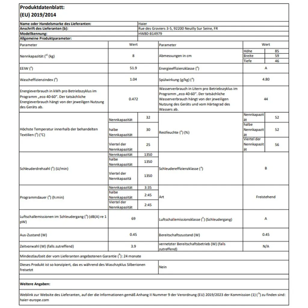 Haier HWD80-B14979 I-PRO 7 Waschtrockner 8kg Waschen & 5kg Trocknen – Bild 11