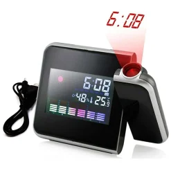 Jefety LED Digital Projektionswecker Projektionsuhr,180°-Projektor,USB-Aufladung/Batteriebetrieben Schwarz