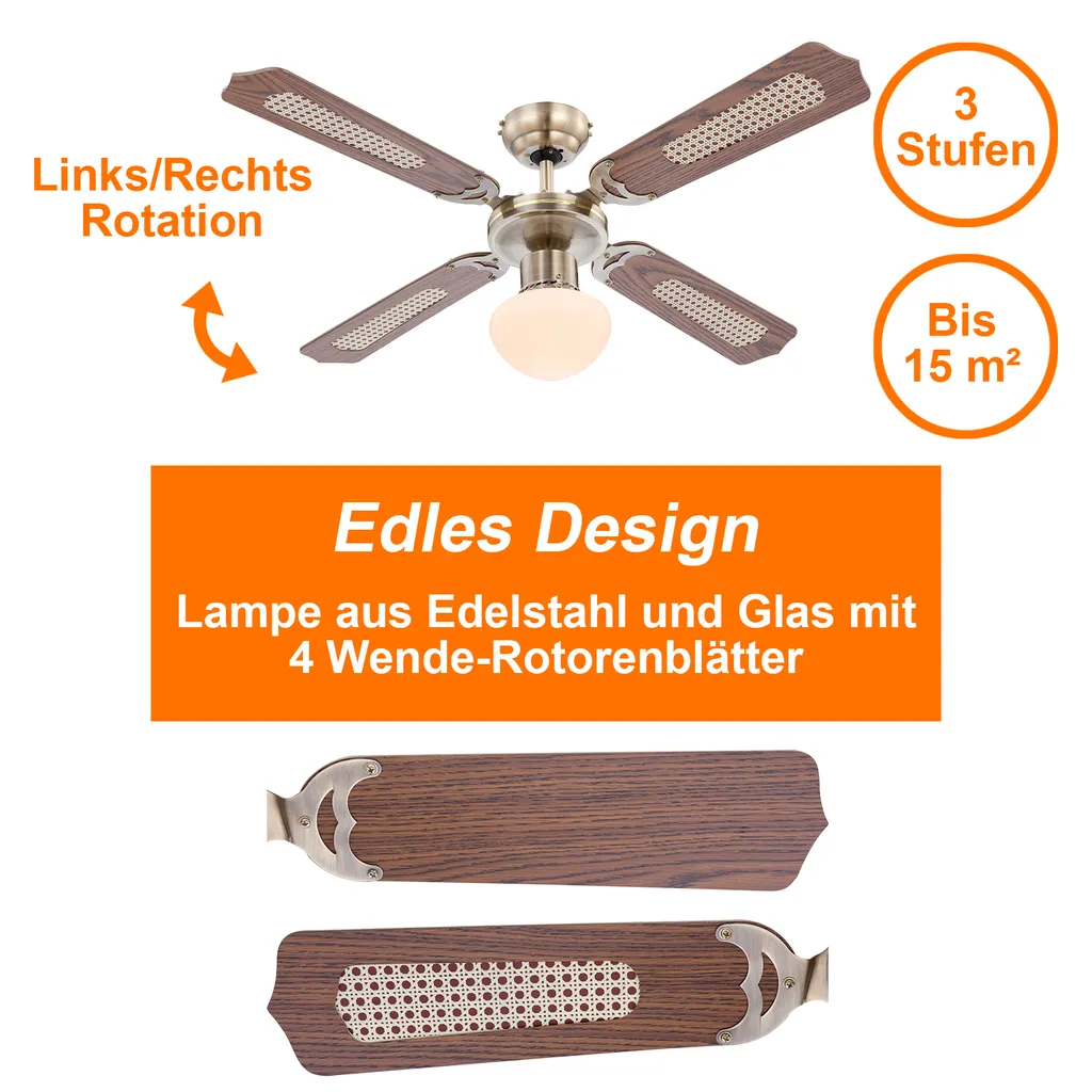 Globo Lighting Deckenventilator Mit Fernbedienung Und Licht Ventilator Lampe Holz Optik 106 Cm – Bild 6
