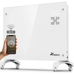 TRESKO® Elektroheizung Weiß 2000W Inkl. WiFi & APP Glaskonvektor Konvektor Wand Heizung Glas Heizkörper Bad