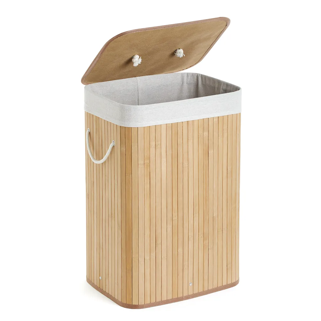 Meerveil Wäschekorb Aus Bambus, Wäschebox, Wäschesammler, Faltbar, Mit Abnehmbarem Deckel Und Waschbarem Futter, 72L, 40 X 30 X 60 Cm – Bild 2