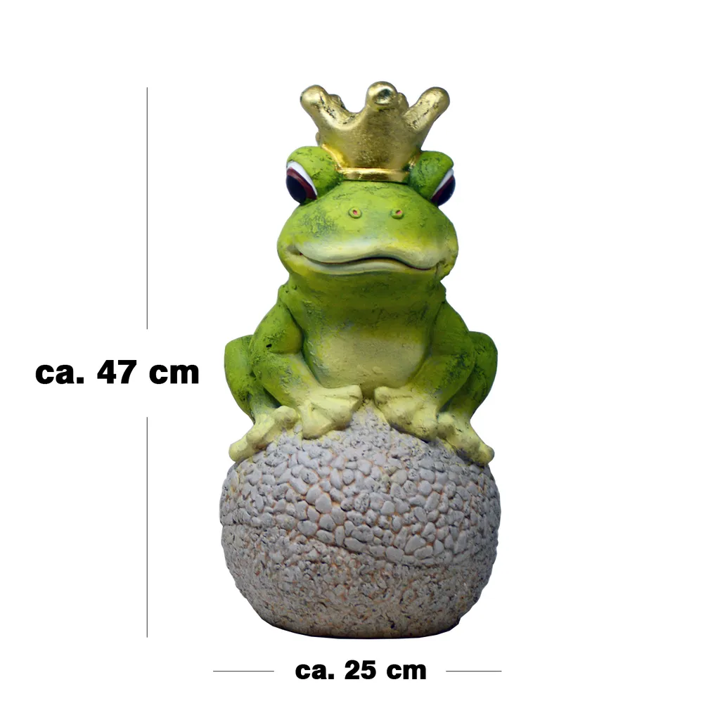 Druline XXL Gartenfigur Froschkönig Dekoration Garten Für Draußen Mit Goldener Krone Zum Hinstellen Aus Keramikgemisch Wetterfest L X B X H 25 X 25 X 47 Cm Grün Grau – Bild 3