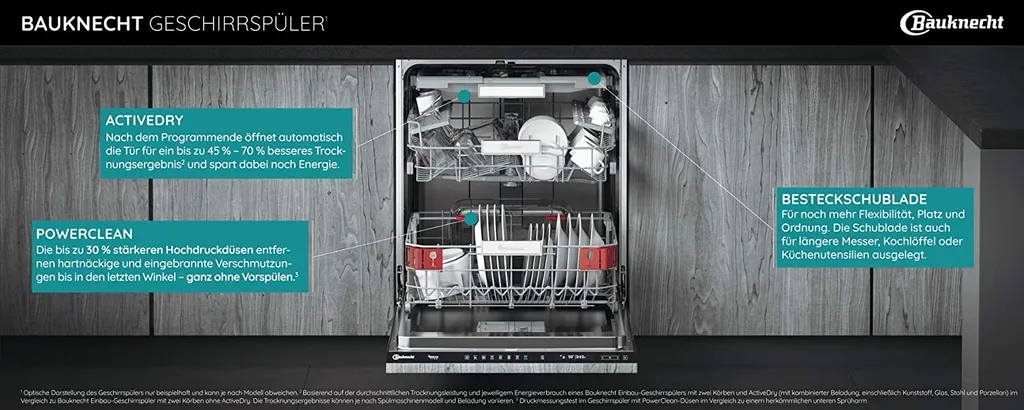 Bauknecht BCIC 3T333 PFE Vollintegrierbarer Geschirrspüler 60 Cm / 14 Maßgedecke / 7 Standardprogramme Und 1 Sensorprogramm/PowerClean/ActiveDry/Besteckschublade/MultiZone /Vollwasserschutz – Bild 8