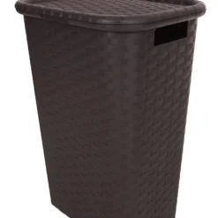 Spetebo Kunststoff Wäschebox In Flechtoptik 65 Liter - Dunkelbraun - Stand Wäschekorb Mit Deckel Und Tragegriffen